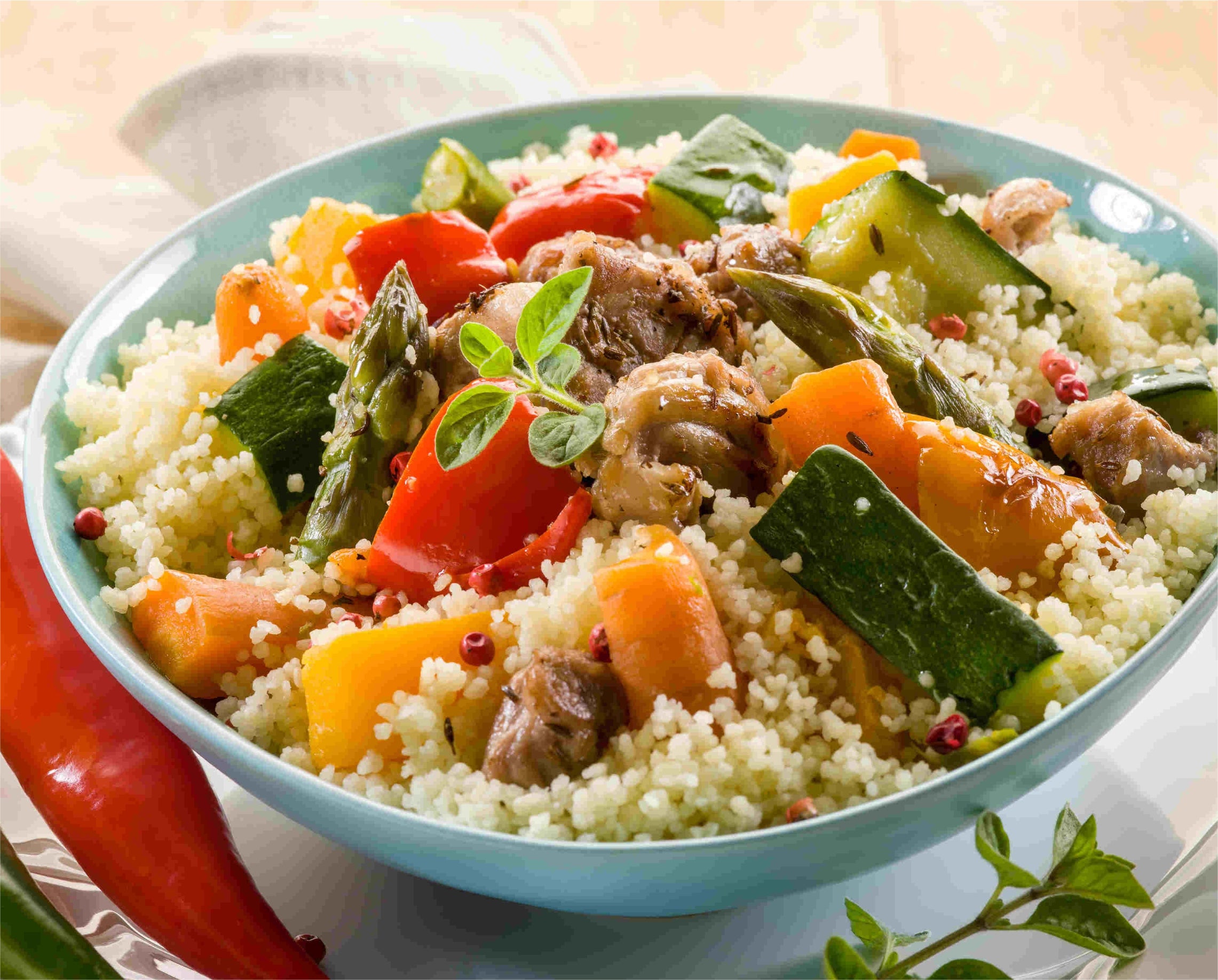 Kuskus s piščancem in bučkami