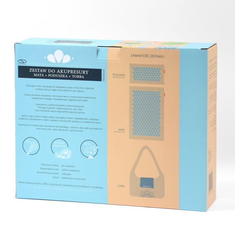 Akupresurna podloga + SMJ športni vzglavnik YG009 Premium Eco (lan, kokos, ajda)